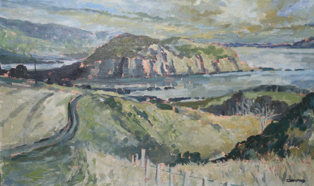 Crawford, oil on board, Coastal landscape, signed, 65 x 105cm